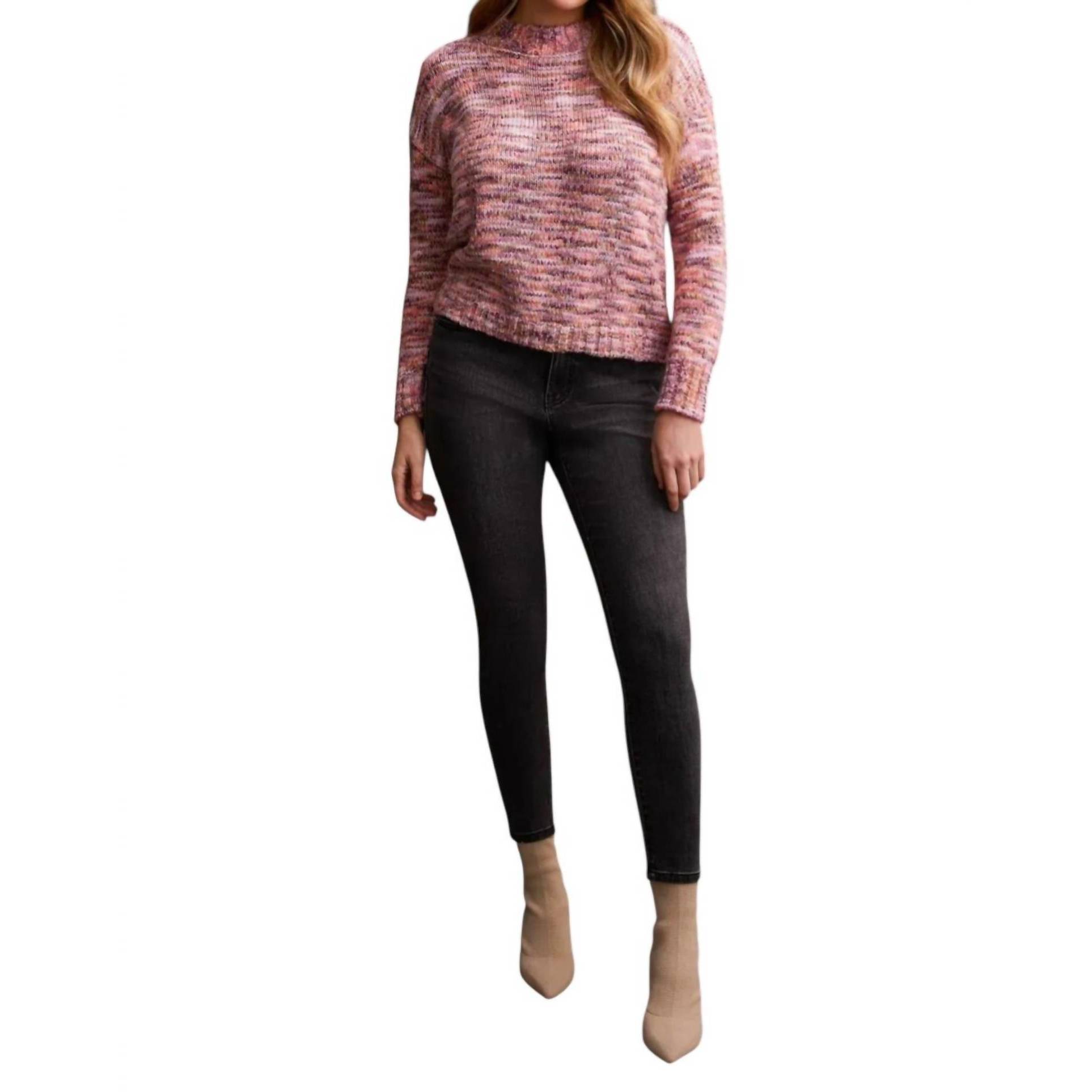 New Tribal Long Sleeve Mock Neck Sweater In Azalea